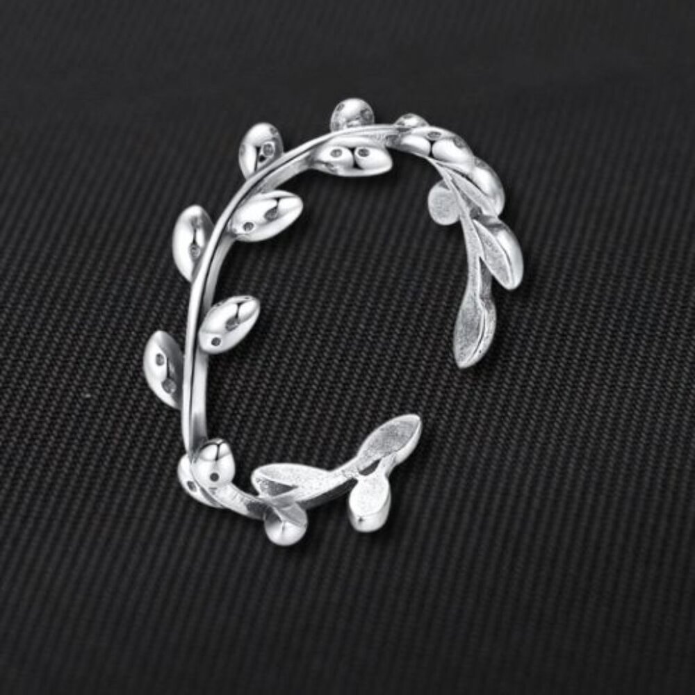 Minimalist Floral Open Leaf Ring Adjustable Rhodium Plated Sterling Silver NWT